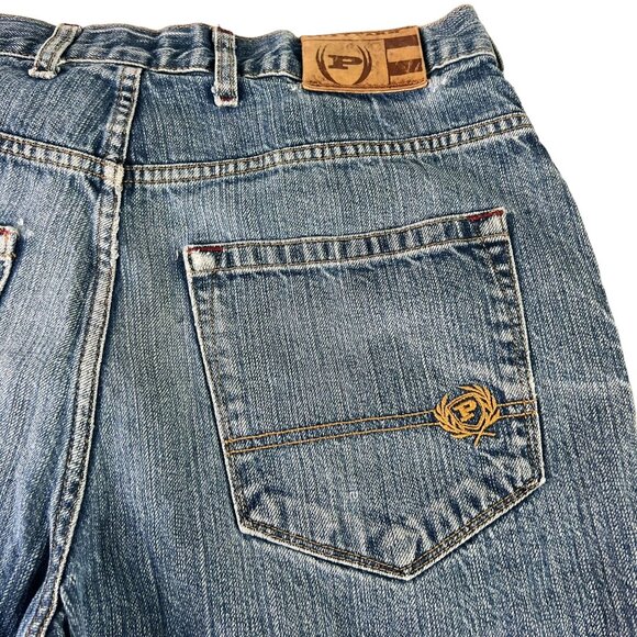 Phat Farm Bermuda Shorts Mens 34 Blue Denim Pockets High Rise Distressed - Picture 10 of 14